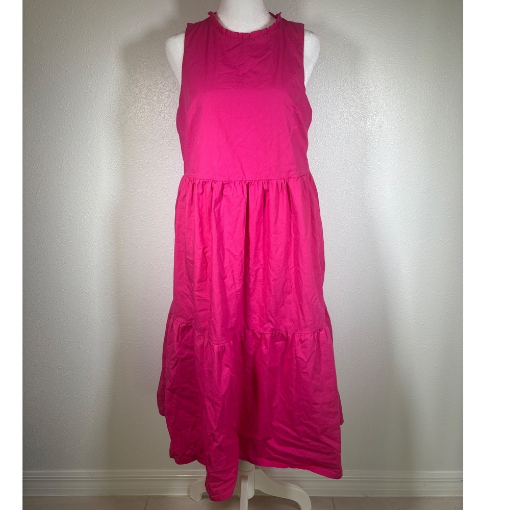 Pink Ruffle Neck Tiered Maxi Dress Sleeveless Pockets J.Crew Coquette Size 8